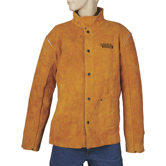 ▶ Chaqueta de soldadura de cuero marrón grande resistente a las llamas Lincoln Electric -