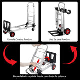 Carro y Carro Plegable Convertible 3 en 1, Caro de Aluminio Portátil con 2 Ruedas Giratorias, Adecuado para Equipaje, Mudanzas, Uso en Oficina, Viajes, Capacidad de Carga 300 Libras