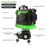 Nivel Láser Autonivelante Verde con Trípode 1.2m, 3D 12 Líneas, Nivelador Láser, Nivel láser de líneas cruzada 3x360, set con Soporte de Pared, 2 Baterías, Gafas para rayo verde