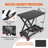 Carrito de mesa de elevación hidráulica, capacidad de 500 libras, 28.5 pulgadas, con 4 ruedas y almohadilla antideslizante, para manejo y transporte de materiales, color negro