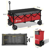 Carro plegable plegable de 48 pulgadas de largo con capacidad de peso de 420 libras, carro de jardín plegable de 300 litros de servicio pesado con ruedas de playa grandes todo terreno y soportes