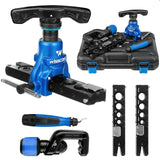 ▶ Herramientas de abocinamiento de 1/4"-3/4" y 6-19mm, herramienta excéntrica de tubo de 45° 6 troqueles con herramienta de desbarbado de embrague para tubo de cobre (juego 5 en 1)