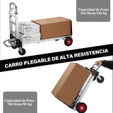 Carro y Carro Plegable Convertible 3 en 1, Caro de Aluminio Portátil con 2 Ruedas Giratorias, Adecuado para Equipaje, Mudanzas, Uso en Oficina, Viajes, Capacidad de Carga 300 Libras