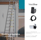 ▶ Escalera Telescópica de 3.8 Metros 13 Escalones Escalera Recta de Aluminio Soporta 150 kg Plegable De retracción Multiusos Extensible Compacta y Portátil Bloqueo De Escalón