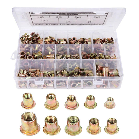 🔩 Longzhuo 300PCS Tuerca de remache, kit de tuercas de remache métricas de acero al carbono,tuercas de remache de acero al carbono con cabeza plana roscada