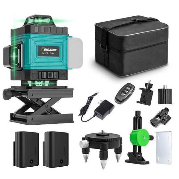 Nivel láser 4D de 16 líneas, nivel de luz verde infrarroja, nivel láser ultrafuerte horizontal y vertical autoplegable de 360 ° de línea verde