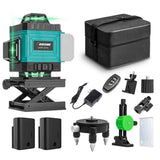 Nivel láser 4D de 16 líneas, nivel de luz verde infrarroja, nivel láser ultrafuerte horizontal y vertical autoplegable de 360 ° de línea verde