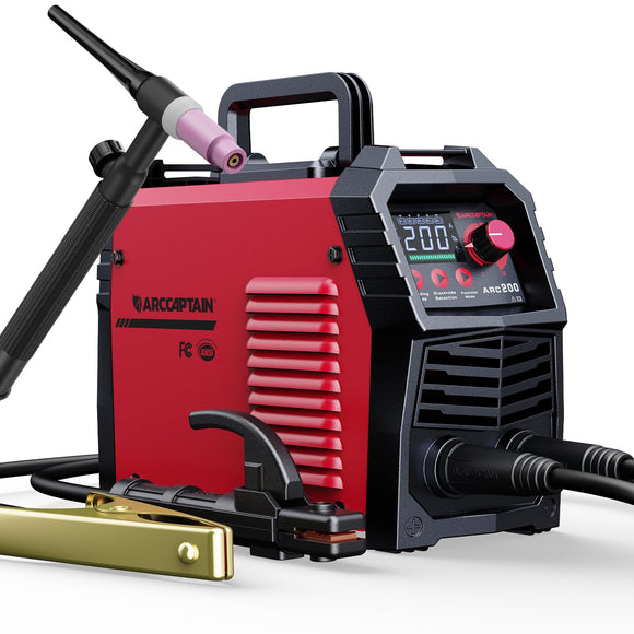 ▶ ARCCAPTAIN Soldador TIG de 200 A con antorcha, [visualización LED grande] Máquina de soldadura de 110 V/220 V con control sinérgico, inversor IGBT, máquina de soldadura portátil MMA con arranque en