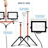Luz LED de trabajo de doble cabeza, soporte de trípode ajustable de 6 pies, 20.000 lúmenes, 200 W, cable de alimentación aprobado por UL, cuerpo de aluminio duradero, resistente al agua
