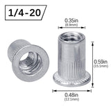 100 tuercas de remache de brida de aluminio de 1/4-20, UNC tuerca de inserción roscada de cabeza plana