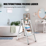 ▶ Escalera Plegable de 3 Peldaños, Estantería Portátil, Taburete Antideslizante, Ligera para el Hogar y Oficina, Capacidad de 150KG (3-Blanco)