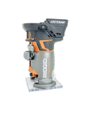 Routers de velocidad variable Ridgid 18 voltios sin escobillas compacto router base fija sin escobillas con 0,63 cm. Broca, bases redondas y cuadradas, y llave de pinza