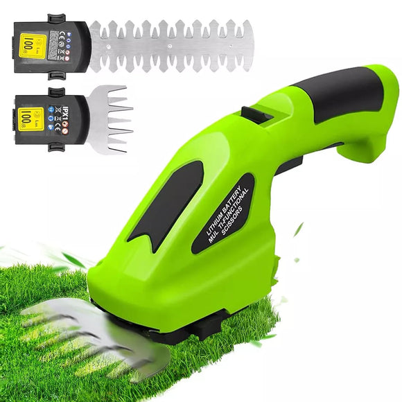 Tijeras de podar Inalámbrico, Cortadora de Césped y Setos 2 en1, Cortasetos de Mano Inalámbrico, Batería Recargable, 7.2V, Diseño de Seguridad