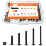 🔩 M4 x 20 mm, 25 mm, 30 mm, 35 mm, 40 mm, tornillos de cabeza plana avellanados, acero de aleación de grado 10.9, acabado de óxido negro, unidad hexagonal Allen, métrico totalmente roscado, kit surtido 50 unidades