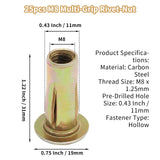 Qjaiune - 25 piezas de tuercas de remache multiagarre preatornilladas, tuercas de remache M8 de alta resistencia, tuercas de remache ranuradas de cabeza plana, tuercas de remache de acero al carbono