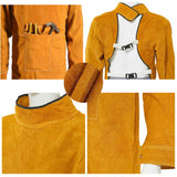 ▶Jewboer - Delantal de piel con manga, chamarra de soldadura resistente al calor y fuego, para hombres y mujeres, Marrón, Size-XL