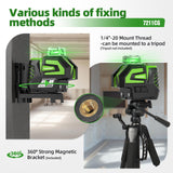 Línea cruzada de nivel láser verde autonivelante con 2 puntos de plomera, herramienta láser -360 línea horizontal más gran ángulo de ventilador de haz vertical, batería de iones de litio con