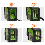 Nivel láser de línea cruzada con 2 puntos de plomo-Huepar 8211G profesional de haz láser verde ángulo de ventilador de 130 ° seleccionable, líneas verticales y horizontales, nivel láser de alineación autonivelante multiusos