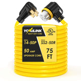 ▶ Cable generador RV/generador de 75 pies de 50 amperios, listado UL, alambre 100% de cobre, NEMA 14-50P a SS2-50R Twist Lock, mango de agarre de 90°, calibre 6/3+8/1 STW
