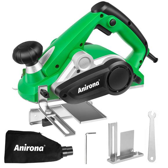 Cepillo Eléctrico para Madera 3-1/4 Profesional Anirona 1080W, 16000RPM Carpinteria Cepilladora, Madera chaflán Herramienta eléctrica de Cepillado Profundidad de Corte Ajustable Carpintero carpintería