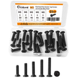🔩 Cicidorai M8 x 30 mm, 35 mm, 40 mm, 45 mm, 50 mm, cabeza plana hexagonal tornillos avellanados, acero de aleación de grado 10.9, acabado de óxido negro, totalmente roscado, unidad hexagonal métrica Allen Kit surtido 25 piezas