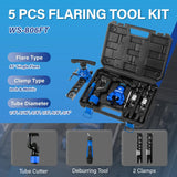 ▶ Herramientas de abocinamiento de 1/4"-3/4" y 6-19mm, herramienta excéntrica de tubo de 45° 6 troqueles con herramienta de desbarbado de embrague para tubo de cobre (juego 5 en 1)