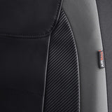 ▶ Fundas de asiento de auto, protegen el banco delantero y trasero, piel sintética y fibra de carbono, a prueba de agua (gris y negro, juego completo de 9 piezas)