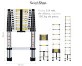 ▶ Escalera Telescópica de 3.8 Metros 13 Escalones Escalera Recta de Aluminio Soporta 150 kg Plegable De retracción Multiusos Extensible Compacta y Portátil Bloqueo De Escalón