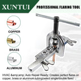▶ Herramientas profesionales de abocinamiento de línea de freno con precisión concéntrica, herramienta doble con cortador de desbarbado y 7 adaptadores para tubos de cobre, aluminio/latón