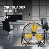 Circulador de aire industrial | 24 pulgadas | 200W | Hélice metálica | Refresca grandes espacios | 3 velocidades | Garantía industrial | Asas y llantas para mayor movilidad