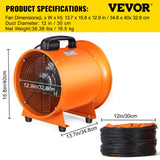 ▶ Ventilador de ventilador de 12 pulgadas, extractor industrial de alta velocidad de 2800 rpm, con conducto de PVC flexible de 10 m
