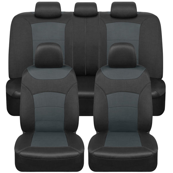 ▶Juego completo de fundas de asiento de coche gris carbón, fundas de asiento delantero de dos tonos para automóviles con funda de asiento trasero dividida, cubiertas interiores de automóviles para camiones, SUV, furgonetas y automóviles