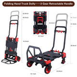 Carretilla plegable 2 en 1 con capacidad de carga de 150 kg, con asa retráctil y 4 ruedas de goma, carro plegable portátil para equipaje, viaje, oficina