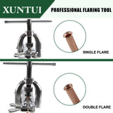 ▶ Herramientas profesionales de abocinamiento de línea de freno con precisión concéntrica, herramienta doble con cortador de desbarbado y 7 adaptadores para tubos de cobre, aluminio/latón