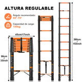 ▶ Escalera Telescópica Recta 3.9 M, Escaleras Plegables para Casa Retractil y Portátil, Escaleras Multiposiciones de Acero Carbono, Fuerte y Duradero, Altura Ajustable, con Bloqueo De Escalón