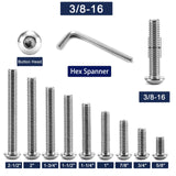 Tornillos de cabeza de botón de 3/8-16 x 7/8 pulgadas, 10 piezas de acero inoxidable 304 18-8, llave hexagonal Allen, acabado brillante de SG TZH (con llave hexagonal)