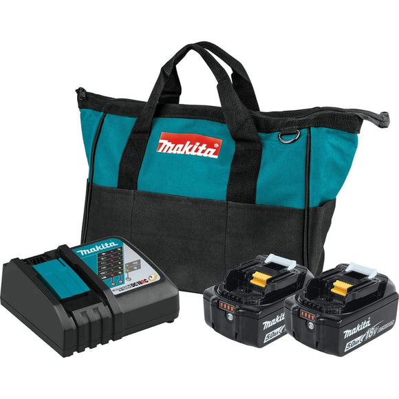 Batería de Iones de Litio y Cargador rápido óptimo (5.0Ah) Makita BL1850BDC2 18V LXT®