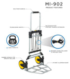 Carretilla de Mano y Plataforma rodante Plegable, 264 LB de Capacidad Carro de Equipaje de Servicio Pesado con asa telescópica y Ruedas de Goma, Plateado, Negro, Amarillo