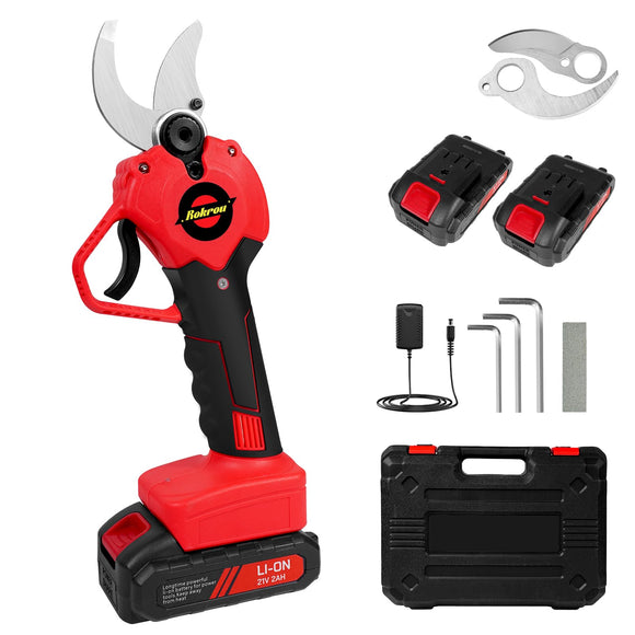 Tijeras eléctricas de podaR de 21 V 2 Ah, podadoras de alta potencia para jardinería con 2 unidades de batería recargable y cuchilla de repuesto, tijeras eléctricas inalámbricas de 30 mm para recortar