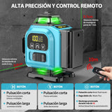 Nivel Láser Autonivelante con 1m Trípode 16 Líneas 360° Lcd, 16 líneas 4D Nivelador Láser con Base de Elevación, Control Remoto, Caja de Herramientas