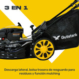 Cortadora de césped Motor a Gasolina Cuchilla de 53 Cm 21 Pulgadas Potencia de 6.5 HP Cortacesped Profesional 173 CC 3 en 1 Descarga Lateral Bolsa Trasera para Residuos de 65L y Funcion Mulching