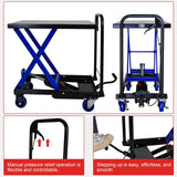Carro de elevación hidráulica, carrito de mesa de elevación hidráulica con 4 ruedas, carro hidráulico elevador, capacidad de 500 libras, para manejo y transporte de materiales, negro y azul