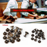 🔩 20 unids cabeza plana de cobre de cobre amarillo tornillos tuercas clavos remaches tapa de cuero remaches conjunto de cuero remaches artesanales(6.5mm)