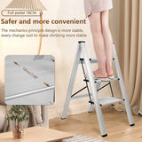 ▶ Escalera Plegable de 3 Peldaños, Estantería Portátil, Taburete Antideslizante, Ligera para el Hogar y Oficina, Capacidad de 150KG (3-Blanco)