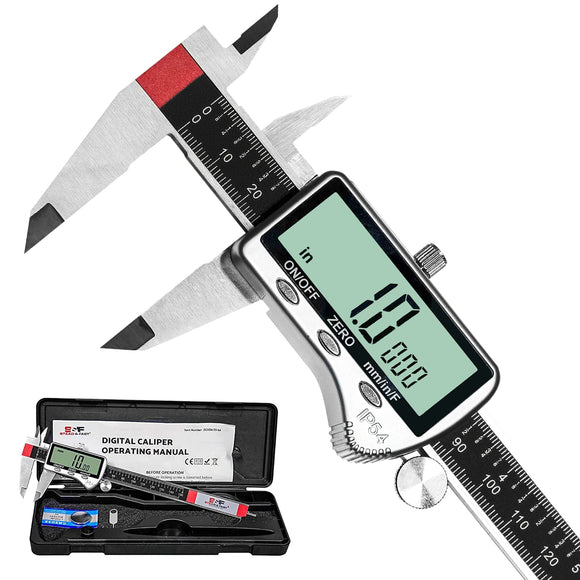 CALIBRADOR DIGITAL Herramienta de medición de calibrador digital de 6 pulgadas con visualización LCD extragrande DCXD6-SS-54, calibrador Vernier micrómetro digital IP54, mide fracción métrica de pulgadas por S&F STEAD