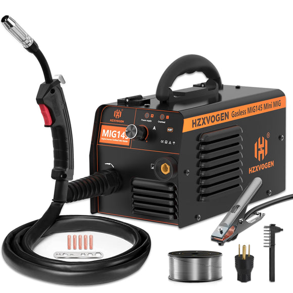 ▶ HZXVOGEN - Soldador MIG de 145 A, soldador con núcleo fundente de 110 V/220 V, máquina de soldadura MIG sin gas de doble voltaje, máquina de soldadura portátil con inversor IGBT