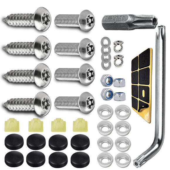 🔩 Jsorum Kits de tornillos antirrobo, kit de placa de matrícula resistente a manipulaciones, tornillos de seguridad de 1/4 pulgadas (M6), kit de sujetadores de acero inoxidable a prueba de óxido para montaje