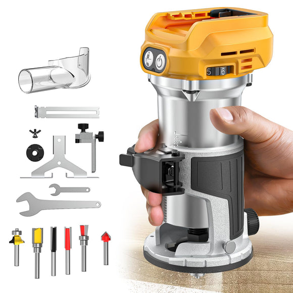 Routers de velocidad variable Enrutador compacto inalámbrico compatible con batería DeWalt de 20 V (herramienta desnuda), herramienta de enrutador de 6 velocidades variables para carpintería, enrutador de madera de base