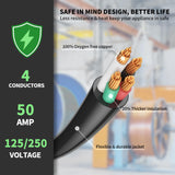 ▶ Cable de extensión de 30 pies para exteriores con mango de agarre, cable de alimentación flexible resistente al agua, 50A 125/250V 6250/12500W STW