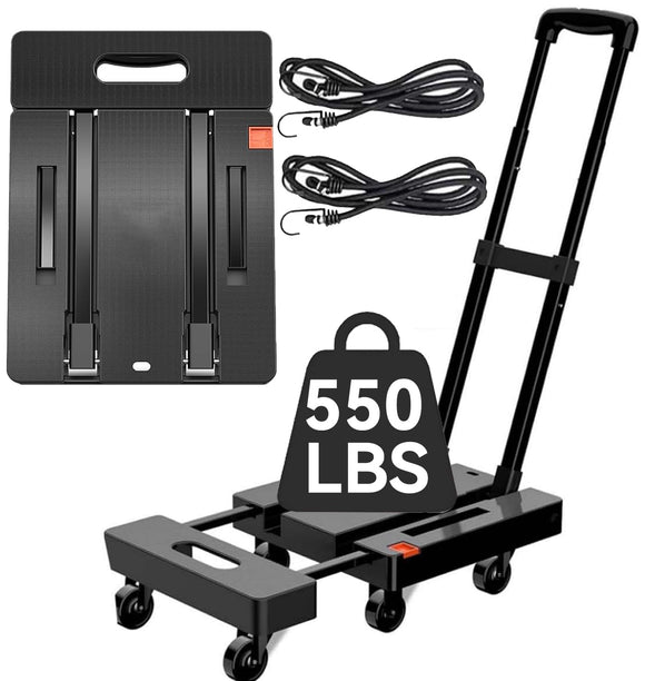 Carro de Mano Plegable,Diablito de Carga Plegable,Plegable para Carretilla de Mano con 6 Ruedas y 2 Cuerdas Elásticas para Equipaje,Hogar,Viaje,Mudanza,Oficina